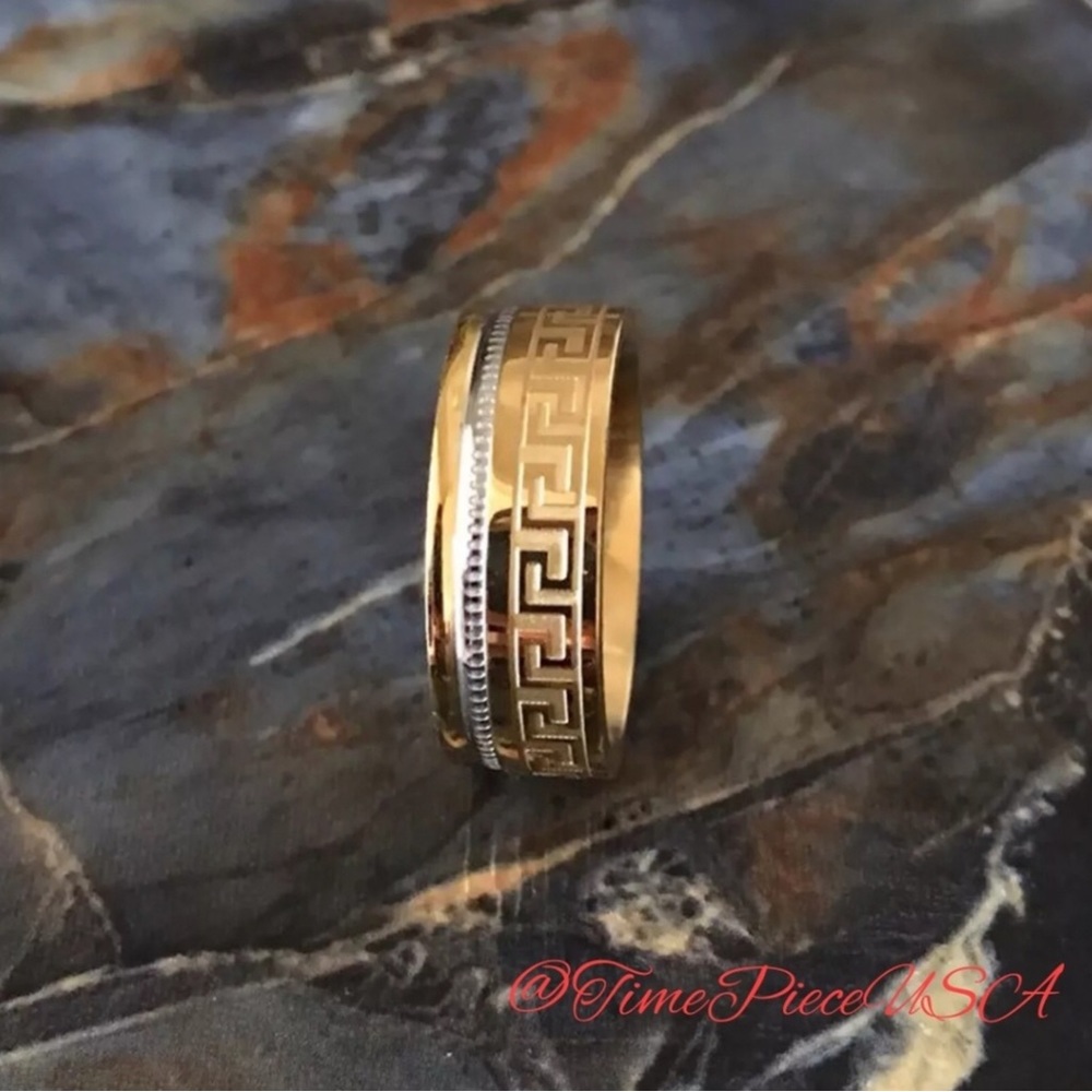 New stylish gold greek key rope ring unisex